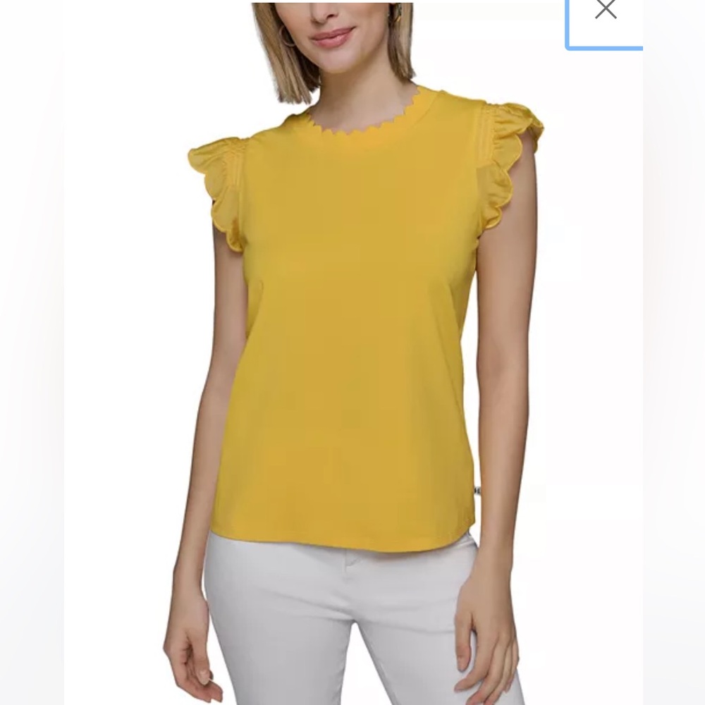 Karl Lagerfeld Yellow Ruffle Sleeve Blouse